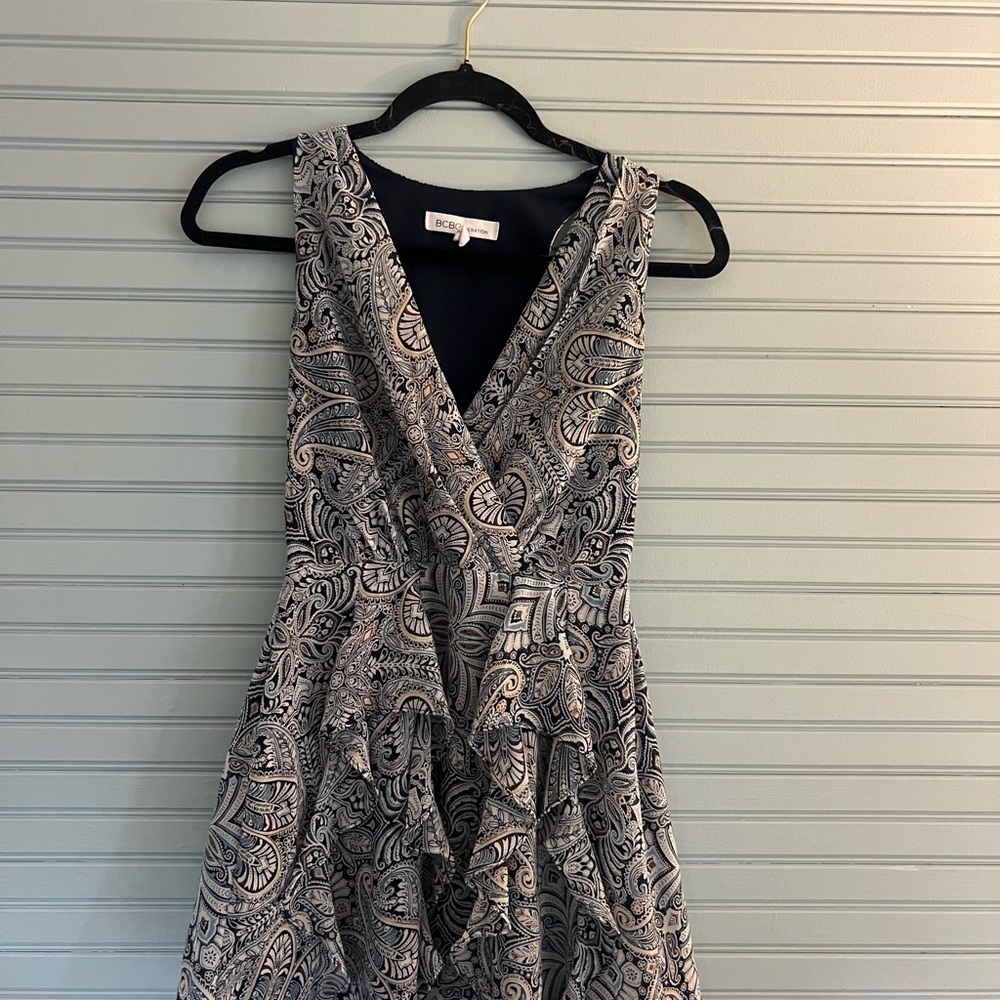 BCBGeneration Black and White Sleeveless Wrap Mini Dress